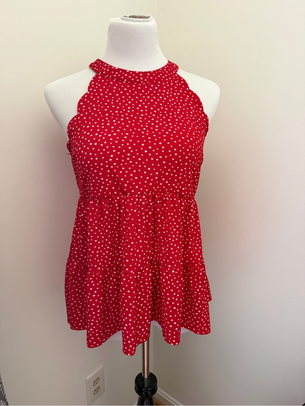 Monteau Red Polka Dot Halter Peplum Tank